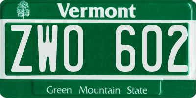 VT license plate ZWO602