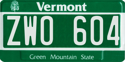 VT license plate ZWO604