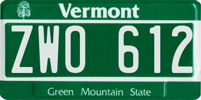 VT license plate ZWO612