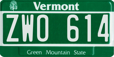 VT license plate ZWO614
