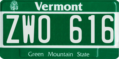 VT license plate ZWO616