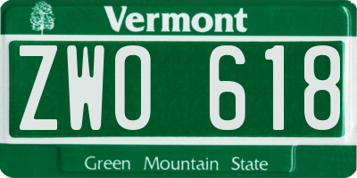 VT license plate ZWO618