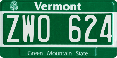 VT license plate ZWO624