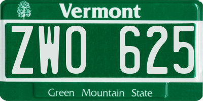 VT license plate ZWO625