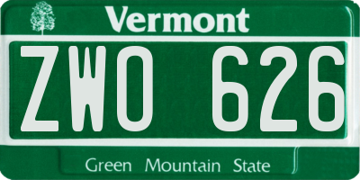 VT license plate ZWO626