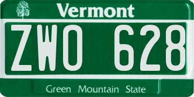 VT license plate ZWO628