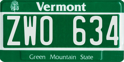 VT license plate ZWO634