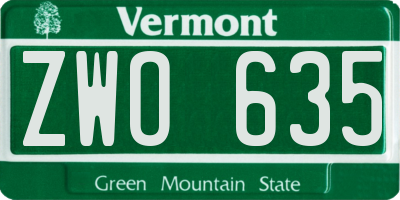 VT license plate ZWO635