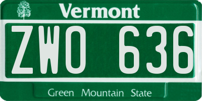 VT license plate ZWO636
