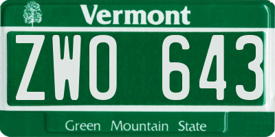 VT license plate ZWO643