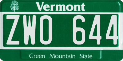 VT license plate ZWO644