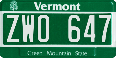 VT license plate ZWO647