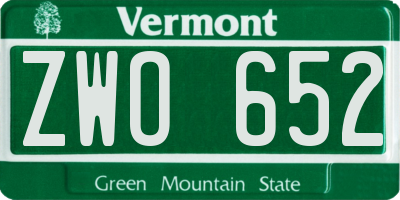 VT license plate ZWO652