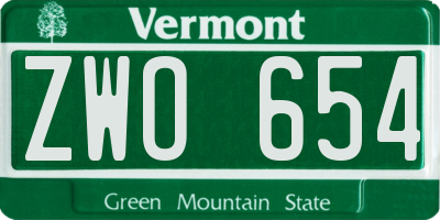 VT license plate ZWO654