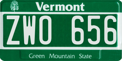 VT license plate ZWO656