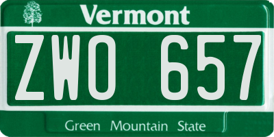 VT license plate ZWO657