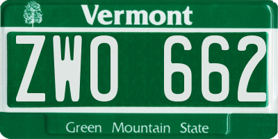 VT license plate ZWO662