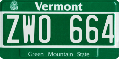 VT license plate ZWO664