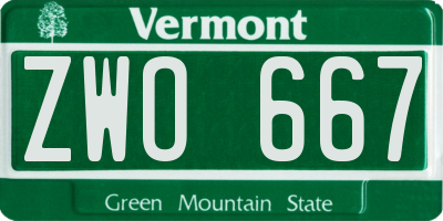 VT license plate ZWO667