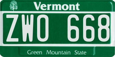 VT license plate ZWO668