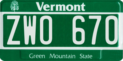VT license plate ZWO670