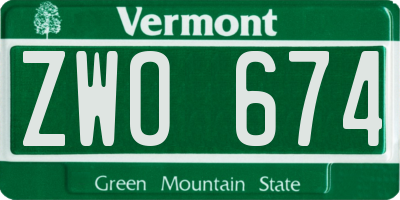 VT license plate ZWO674