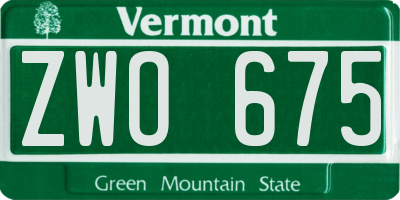 VT license plate ZWO675