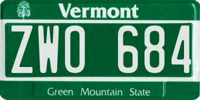 VT license plate ZWO684