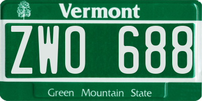VT license plate ZWO688