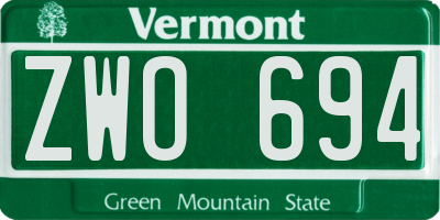 VT license plate ZWO694