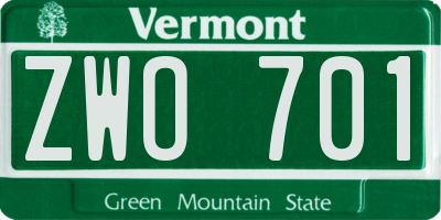 VT license plate ZWO701