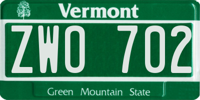 VT license plate ZWO702