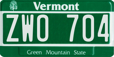 VT license plate ZWO704