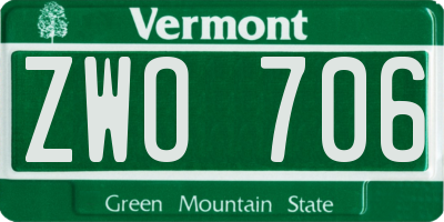 VT license plate ZWO706