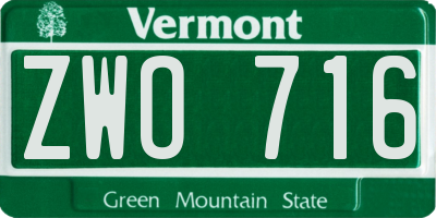 VT license plate ZWO716