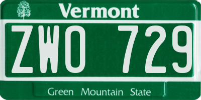 VT license plate ZWO729