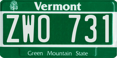 VT license plate ZWO731