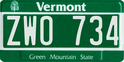 VT license plate ZWO734