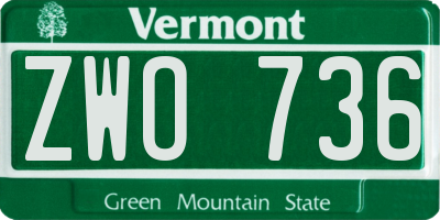 VT license plate ZWO736