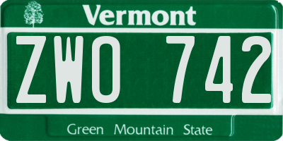VT license plate ZWO742