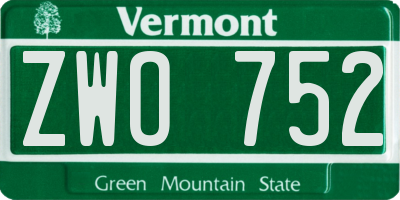 VT license plate ZWO752