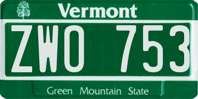 VT license plate ZWO753