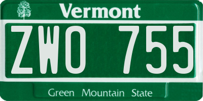 VT license plate ZWO755