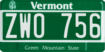 VT license plate ZWO756