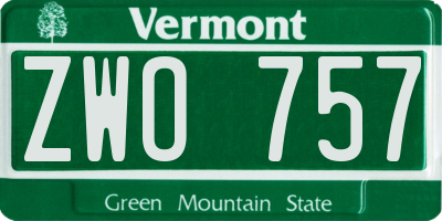 VT license plate ZWO757