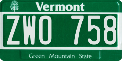VT license plate ZWO758