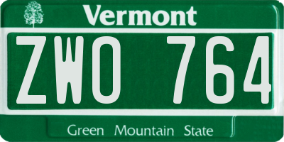 VT license plate ZWO764
