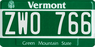 VT license plate ZWO766