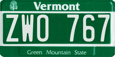 VT license plate ZWO767