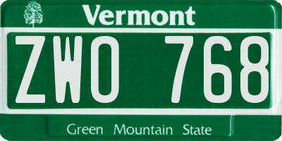 VT license plate ZWO768